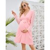 Womens Maternity Long Sleeve Swiss Dot Wrap Dress Casual V Neck Fall Nursing Midi Dress Baby Shower Photoshoot Belt - 2 of 4