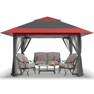 13x13 Pop Up Gazebo Canopy Tent - Outdoor Patio & Backyard Shelter Red & Grey