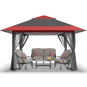 13x13 Pop Up Gazebo Canopy Tent - Outdoor Patio & Backyard Shelter Red & Grey - 1 of 4