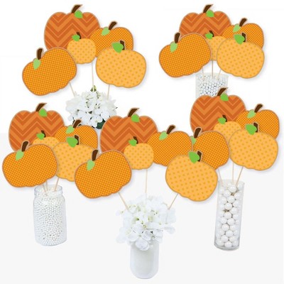 Big Dot of Happiness Pumpkin Patch - Fall, Halloween or Thanksgiving Party Centerpiece Sticks - Table Toppers - Set of 15