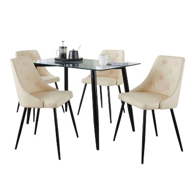 LumiSource 5pc Clara Giovani Dining Set Black Glass/Cream Faux Leather