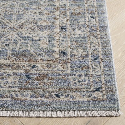 Ivory and Blue Rectangular Hand-knotted Synthetic Rug