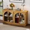 4-Door Arched Glass Sideboard Buffet Cabinet with Adjustable Shelves, Retro MDF & Rubber Wood Storage for Kitchen, Dining Room - 3 of 4