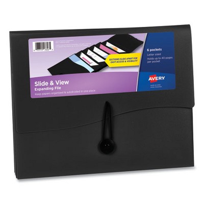 Avery Slide and View Expanding File, 6 Sections, Hook/Loop Closure, Letter Size, Black