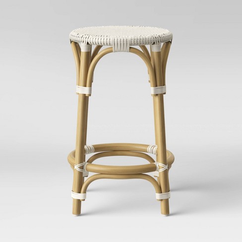 Perry Rattan Backless Woven Counter Height Barstool Cream