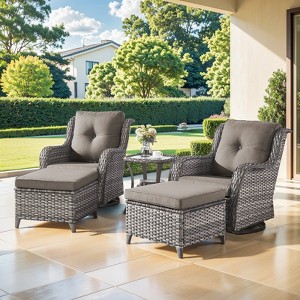 Buenhomino Outdoor Swivel Rocker Patio Chairs of 2 with Thick Cushions and Side Table, Swivel Outdoor Chairs 5PCS High Back Wicker Patio Furniture Set - 1 of 4