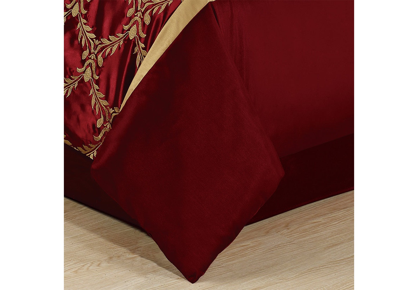 Постельное бельё HIG 7 Piece Bed in A Bag Comforter Set Queen Burgundy and Gold Faux Silk Fabric Embroidered Bedding Set, цвет: Бордовый — фото 6