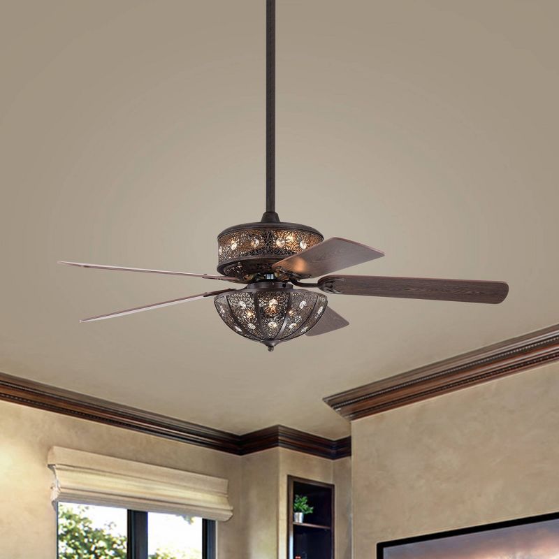 52&#34; x 52&#34; x 22&#34; Milly Antique Bronze Lighted Ceiling Fan Brown - Warehouse Of Tiffany, 3 of 6