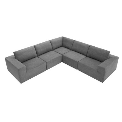 Luxury Modular L-Shaped Sectional Sofa, Convertible Floor Couch Set, Terrycloth Upholstered, 116*116 Inches