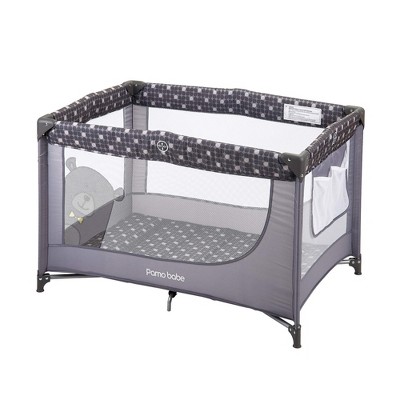 Pamo Babe Travel Foldable Portable Bassinet Baby Infant Comfortable Sturdy Nursery Center Play Yard Crib Cot with Mattress, Gray