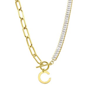 Adornia 14k Gold Plated Half Crystal And Half Paperclip Initial Toggle Necklace - 1 of 3