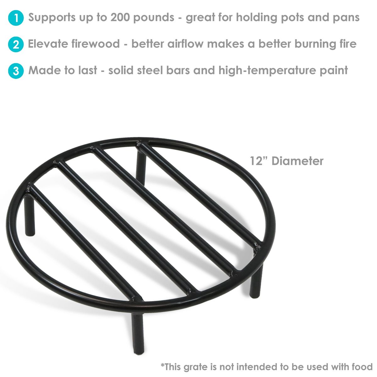 Sunnydaze Outdoor Heavy-Duty Steel with High-Temperature Finish Round Fire Pit Firewood Log Grate - Black - thumbnail 3