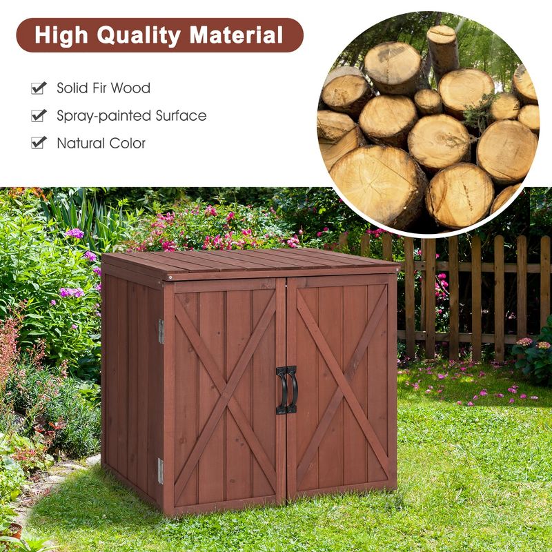 Costway Storage Cabinet with Double Doors Solid Fir Wood Tool Shed Garden Organizer, 5 of 11