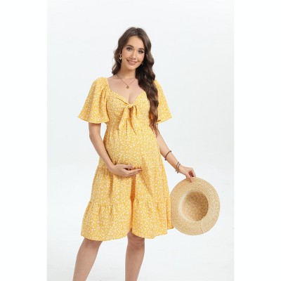 Women's Knotted Knee Length Wrap Baby Shower Dress