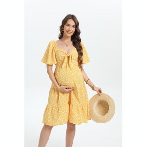 Women's Knotted Knee Length Wrap Baby Shower Dress - 1 of 4