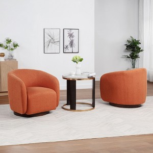 SEYNAR Modern Glam Boucle Fabric Round 360 Degree Swivel Barrel Chair Set of 2 - 1 of 4