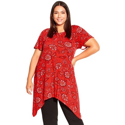 Avenue Women's Plus Size Hankey Hem Print Tunic