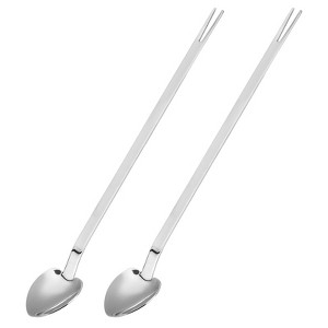Unique Bargains Stainless Steel Reusable Dual Purpose Fruit Cocktail Mixing Spoon 2 Pcs - 1 of 4
