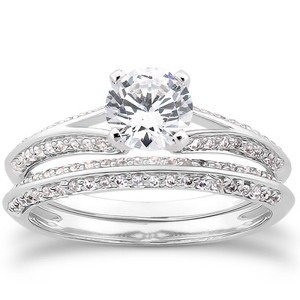 Pompeii3 3/4ct Split Shank Diamond Engagement Wedding Ring Set 14K White Gold - 1 of 4