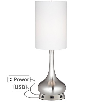 360 Lighting Modern Table Lamp with USB and AC Power Outlet Workstation Charging Base Brushed Nickel Droplet Living Room Bedroom