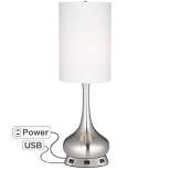 360 Lighting Modern Table Lamp with USB and AC Power Outlet Workstation Charging Base 24.5" High Brushed Nickel Droplet Living Room Desk Bedroom