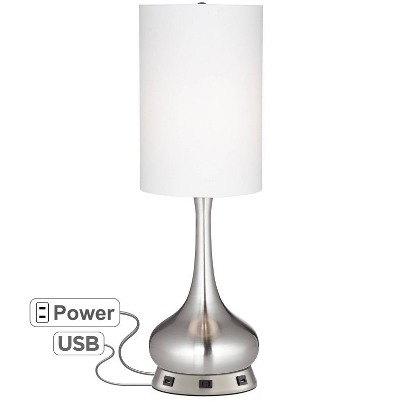 360 Lighting Modern Table Lamp with USB and AC Power Outlet Workstation Charging Base 24.5" High Brushed Nickel Droplet Living Room Desk Bedroom, 1 of 9