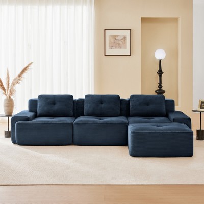 QingMoon 117" L-Shaped Sectional Sofa, Corduroy 3-Seater Couch with Pearl-like Piping and Tufted Design for Living Room and Apartment, No Assembly