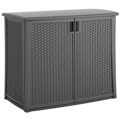 Gray Plastic Wicker Lockable Outdoor Storage Cabinet Set