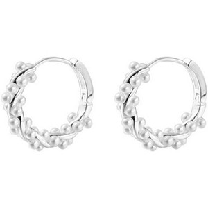 Pearl Chunky Hoop Earrings | Sterling Silver Twisted Huggie Earrings with Dainty Pearl Dangles | Trendy Jewelry Gift for Women - 1 of 4