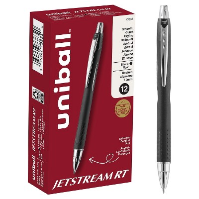 uni-ball uni Jetstream RT Retractable Ballpoint Pen Medium Point 1.0mm Black Ink Dozen (73832)
