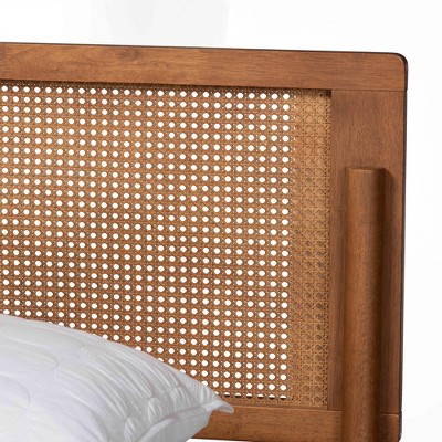 Mid-Century Modern Ash Walnut Queen Wood Platform Bed