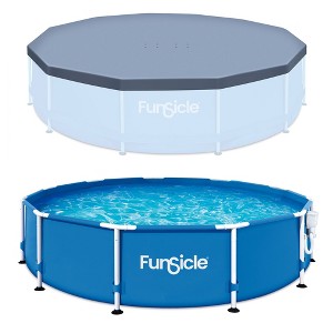 Funsicle 12' x 30" Outdoor Activity Round Metal Frame Above Ground Swimming Pool Set with 12' Secure Debris Pool Cover & SkimmerPlus Filter Pump, Blue - 1 of 4
