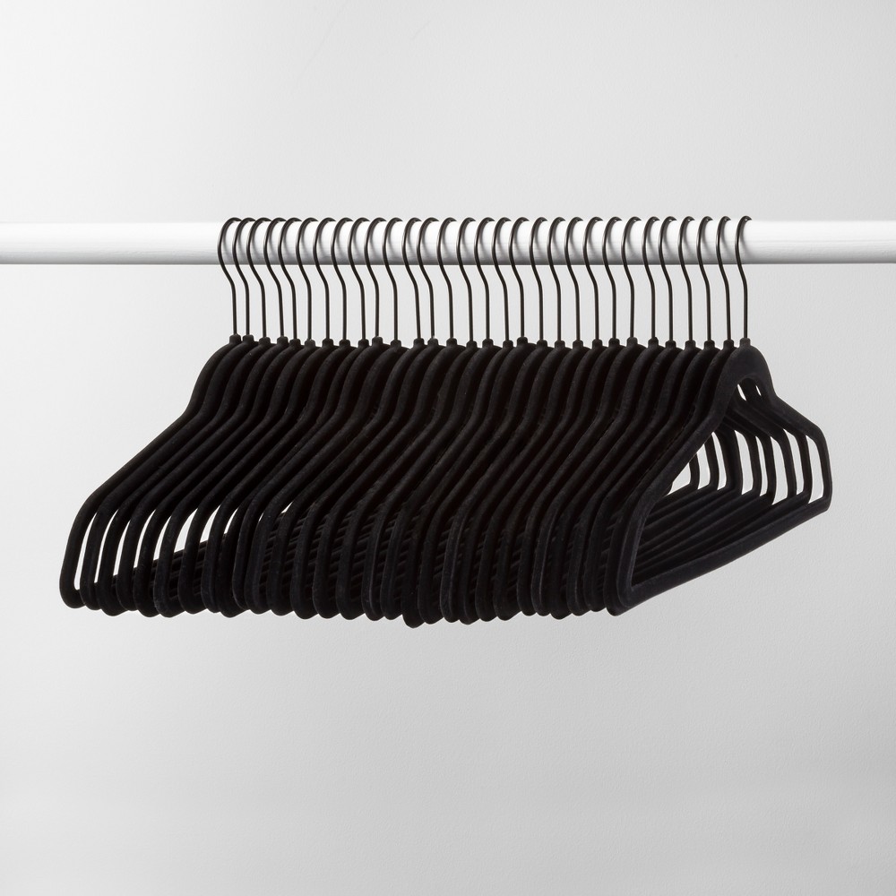 30pk Suit Flocked Hangers Black - Brightroom™: Velvet Clothes Hangers for Sweaters, Shirts, Dresses, Suits