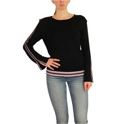 Alfani Womens Striped Bell Sleeve Pullover Sweater