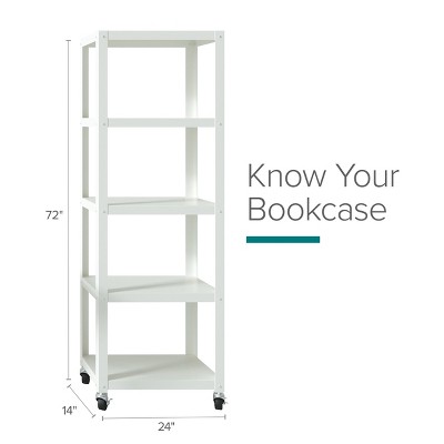 White 72" Industrial Metal 5-Shelf Mobile Bookcase
