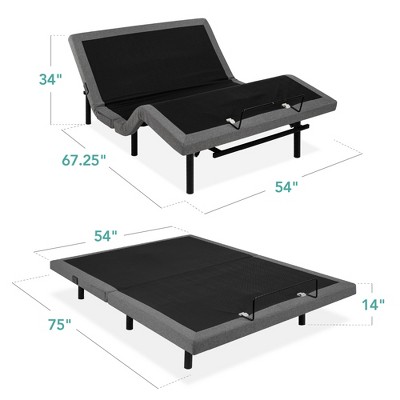 Queen Size Adjustable Metal Frame Upholstered Bed Base with Massage and USB Ports