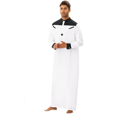 Lars Amadeus Men's Loose Fit Contrast Color Collar Long Sleeves Nightshirt