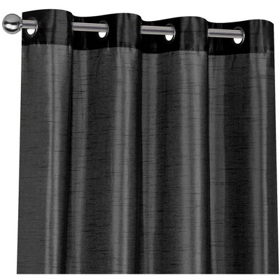Black Faux Silk Sheer Grommet Window Curtain Panel