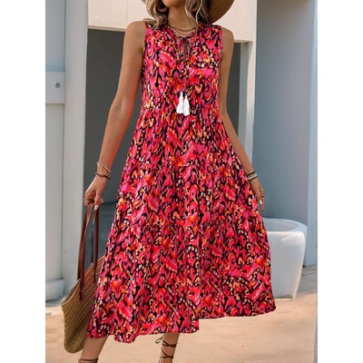 Womens Loose Fit Maxi Dress Casual Summer V Neck Sleeveless Bohemian Floral Print Long Beach Sundresses