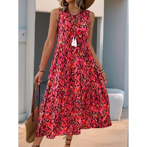 Womens Loose Fit Maxi Dress Casual Summer V Neck Sleeveless Bohemian Floral Print Long Beach Sundresses - 1 of 4