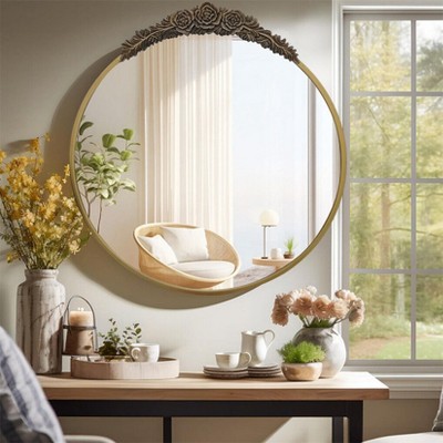 31.50/23.62inch Wall Mirror Classic Baroque Brass Mirror Antique Gold Round Home Decor