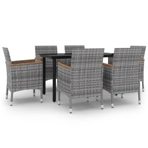 vidaXL Patio Dining Set Outdoor Table and Chair Set Poly Rattan and Glass - Gray 55.1" Table Length 6 Chairs - 1 of 4