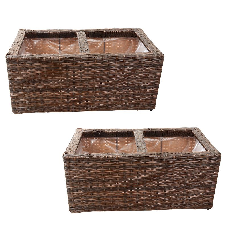 Sunnydaze 2-Section Rectangle Polyrattan Indoor Planters - 21.5" W x 11.5" D x 9.25" H - 2-Pack, 1 of 12