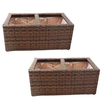 Sunnydaze 2-Section Rectangle Polyrattan Indoor Planters - 21.5" W x 11.5" D x 9.25" H - 2-Pack