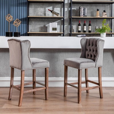 Dining Chairs Set Of 2 Velvet Upholstered Curved Wingback Cushions Counter Height Bar Stools Chairs For Restaurants Living Rooms Kitchen Counter