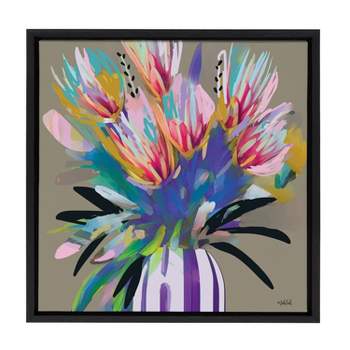 Kate & Laurel All Things Decor 22"x22" Sylvie Bright Flowers Framed Canvas Wall Art by Inkheart Designs Black Colorful Painted Floral