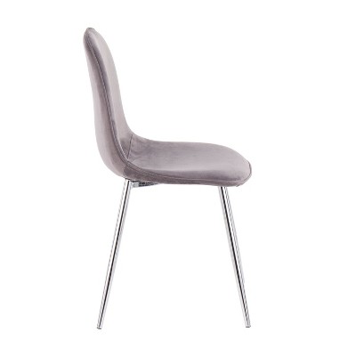 Set of 2 Stone Chrome High-Back Grey Velvet Side Chairs