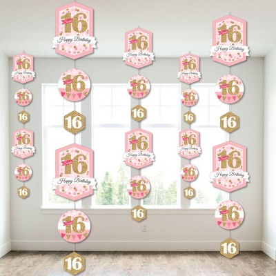 Big Dot of Happiness Sweet 16 - 16th Birthday Party DIY Dangler Backdrop - Hanging Vertical Decorations - 30 Pieces