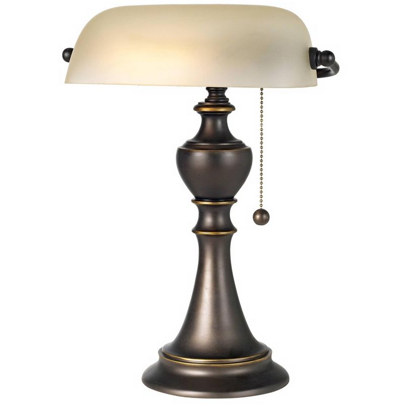 Regency Hill Haddington Traditional Piano Banker Table Lamp 16" High Antique Bronze Metal Alabaster Glass Shade for Bedroom Living Room Bedside Office, 1 of 9