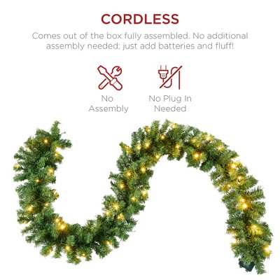9ft Green Battery-Powered Pre-Lit Christmas Garland with LED Lights